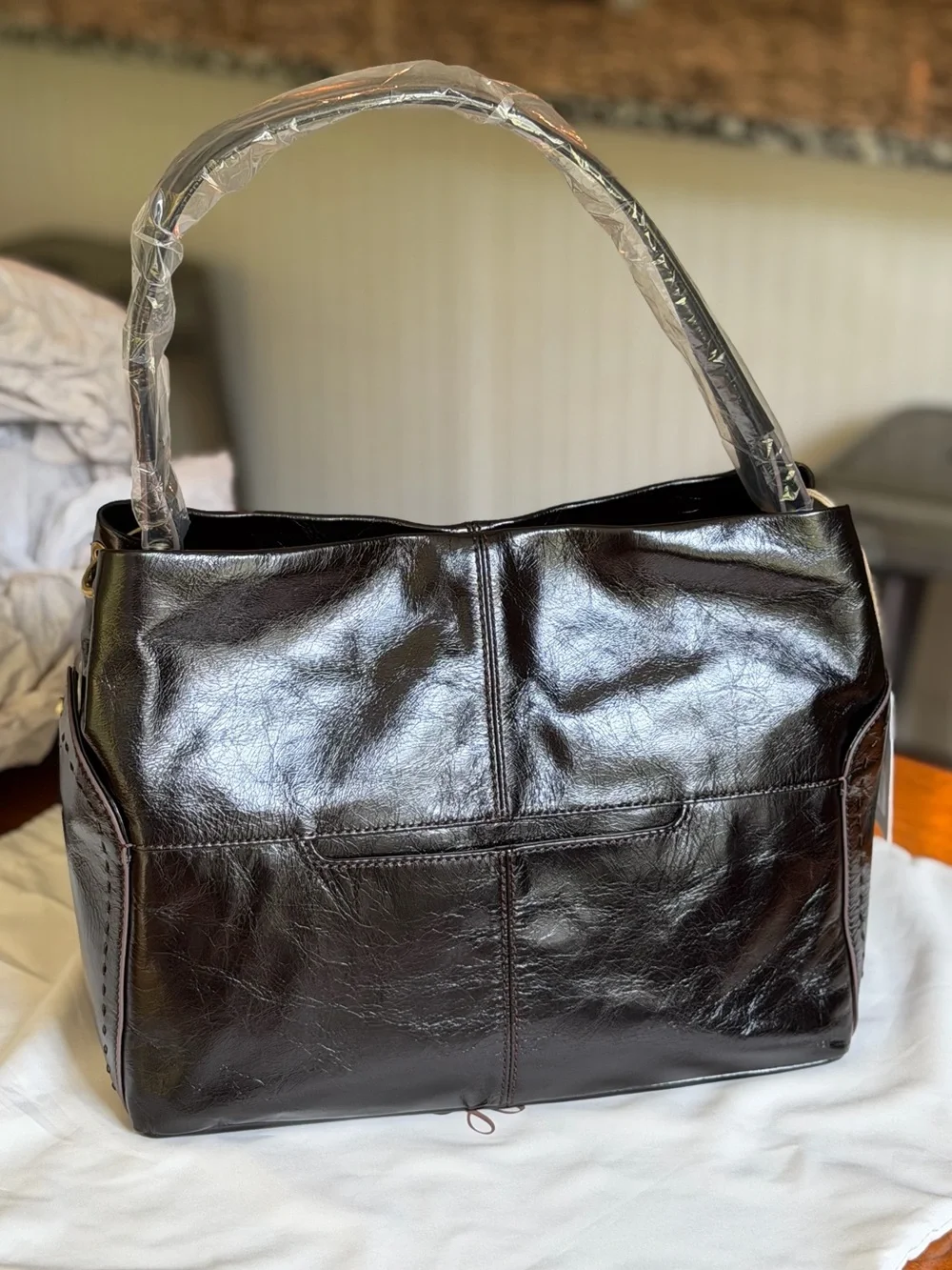 HOBO Seneca Black Genuine Leather Top-Handle Hobo Shoulder Bag